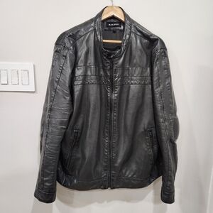 Black Rivet Faux Leather Jacket Mens XXL Black Biker Moto Coat Lined Ribbed